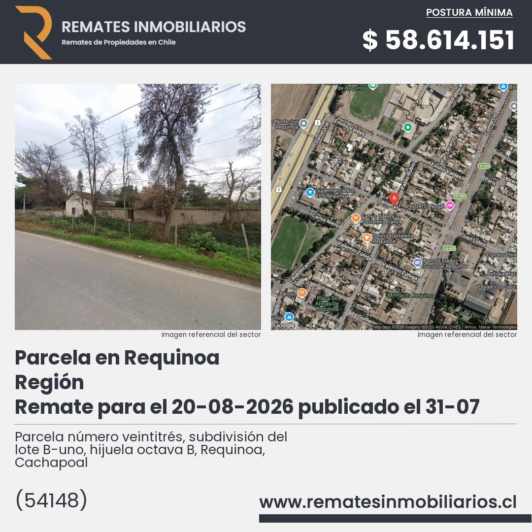 Imagen ficha Parcela número veintitrés, subdivisión del lote B-uno, hijuela octava B, Requinoa, Cachapoal