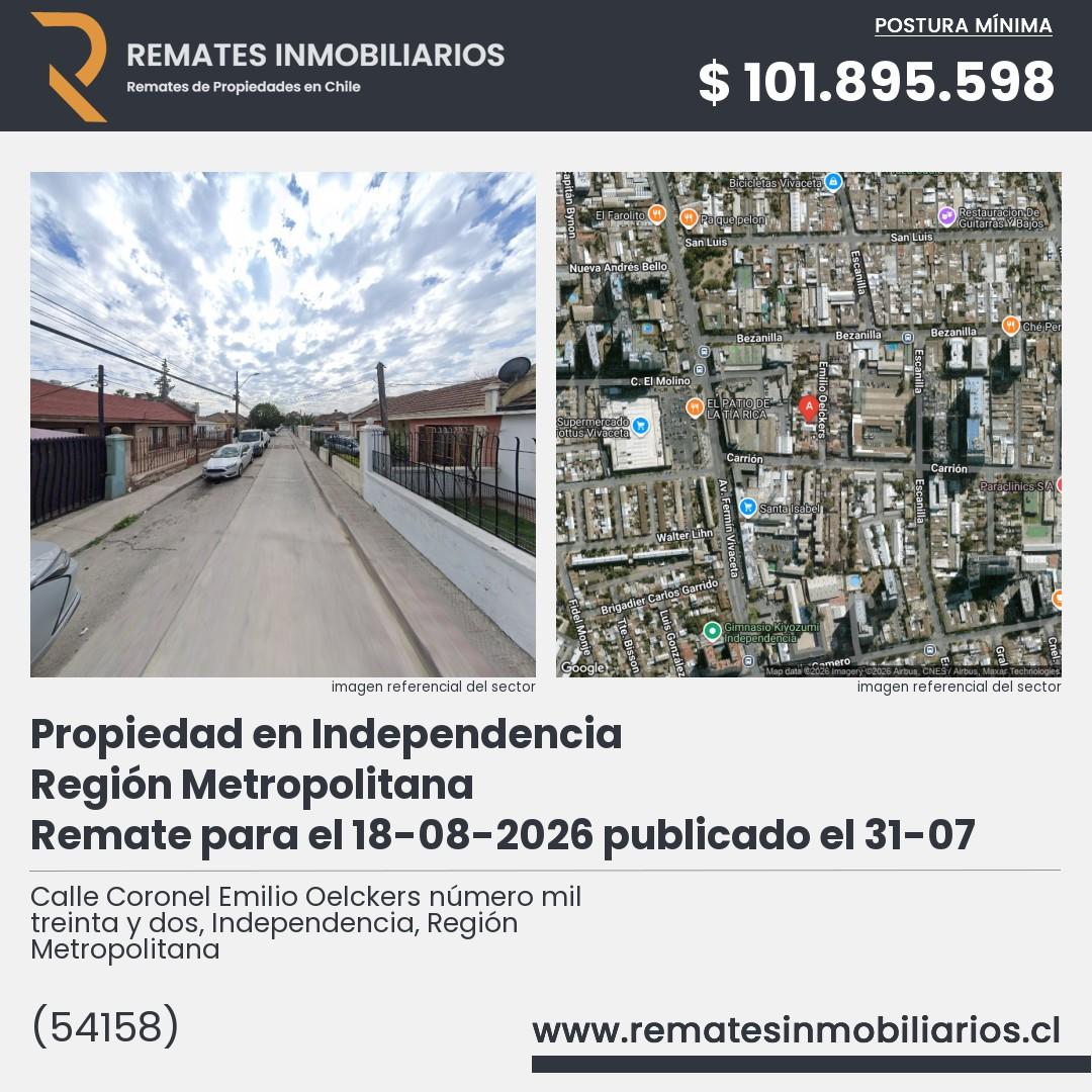 Imagen ficha Calle Coronel Emilio Oelckers número mil treinta y dos, Independencia, Región Metropolitana