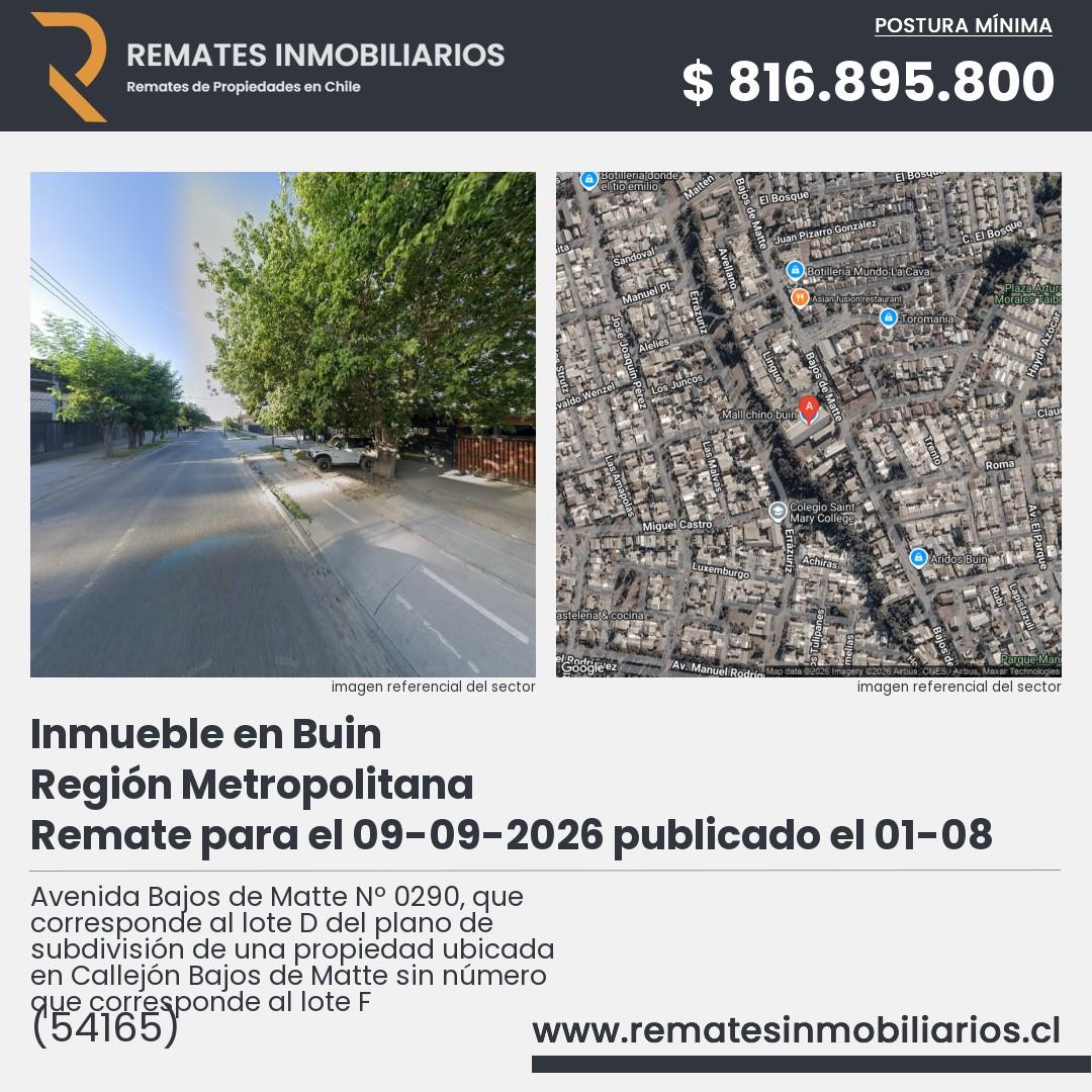 Imagen ficha Avenida Bajos de Matte Nº 0290, que corresponde al lote D del plano de subdivisión de una propiedad ubicada en Callejón Bajos de Matte sin número que corresponde al lote F