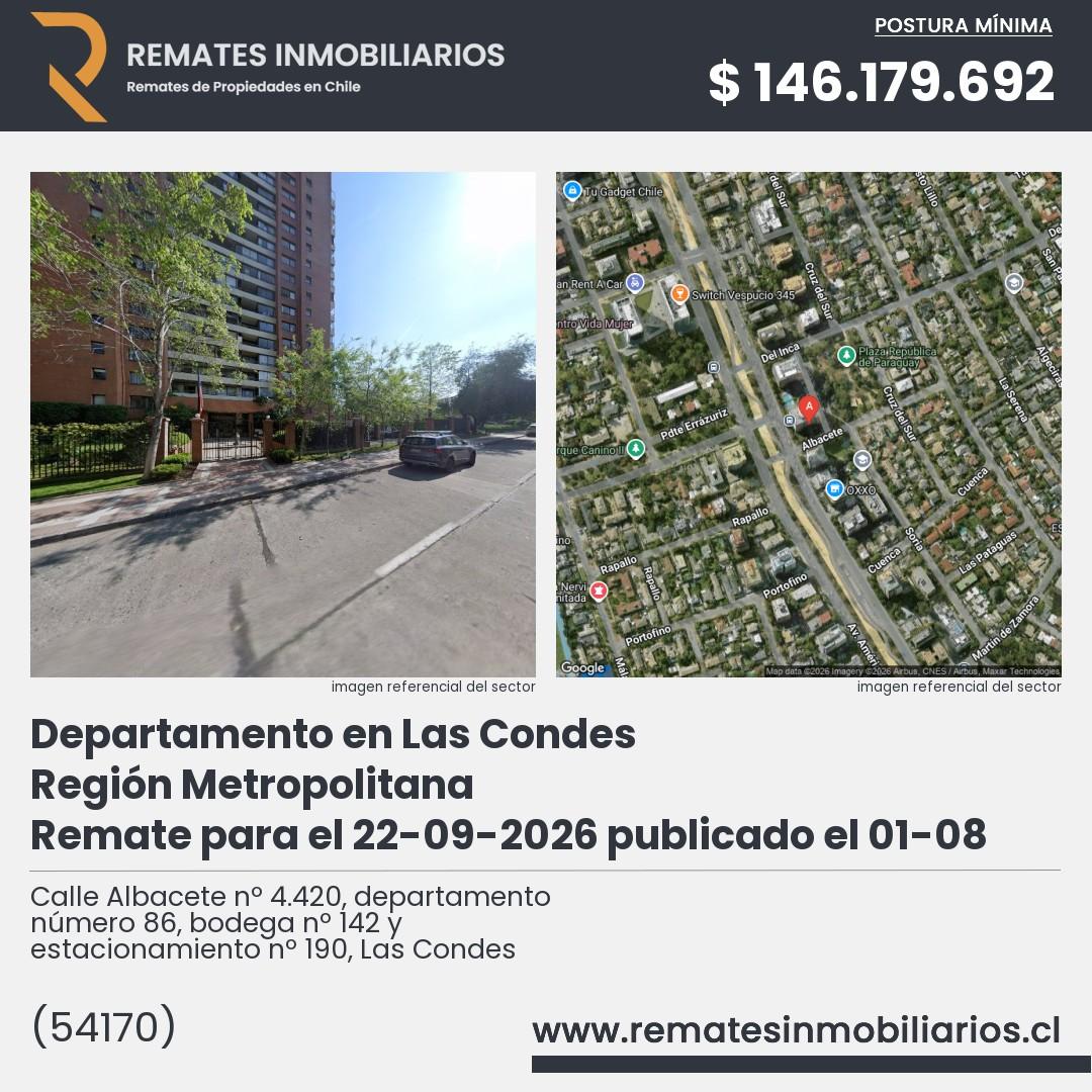 Imagen ficha Calle Albacete nº 4.420, departamento número 86, bodega nº 142 y estacionamiento nº 190, Las Condes