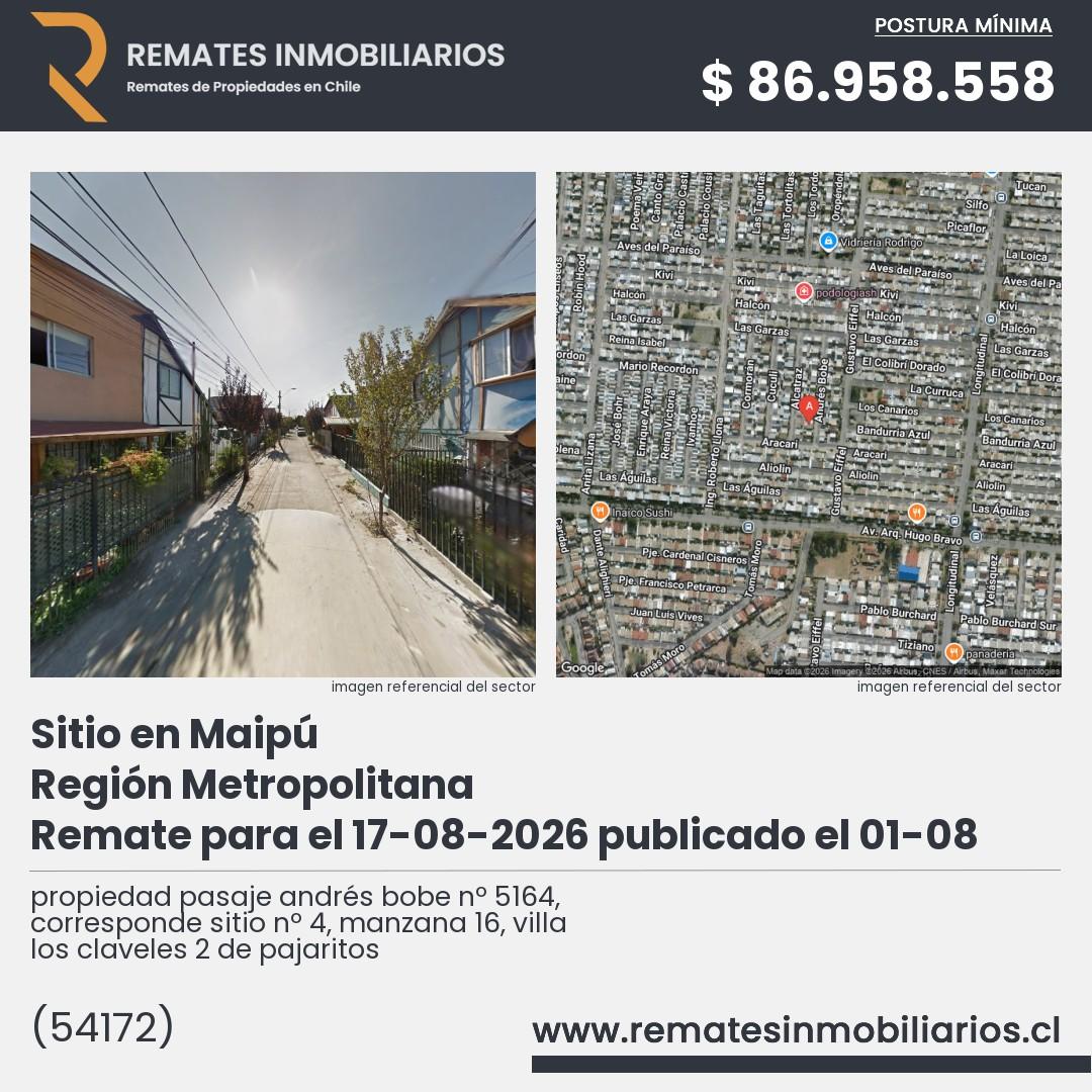 Imagen ficha propiedad pasaje andrés bobe nº 5164, corresponde sitio nº 4, manzana 16, villa los claveles 2 de pajaritos