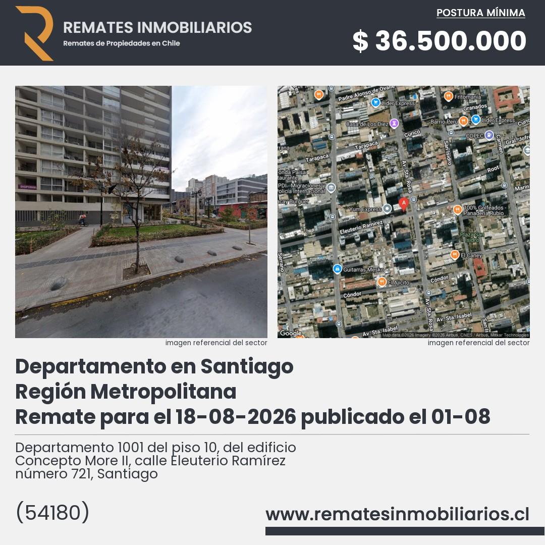 Imagen ficha Departamento 1001 del piso 10, del edificio Concepto More II, calle Eleuterio Ramírez número 721, Santiago