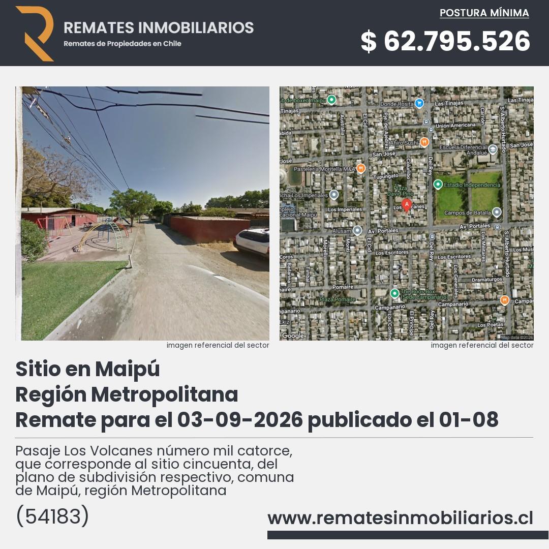 Imagen ficha Pasaje Los Volcanes número mil catorce, que corresponde al sitio cincuenta, del plano de subdivisión respectivo, comuna de Maipú, región Metropolitana