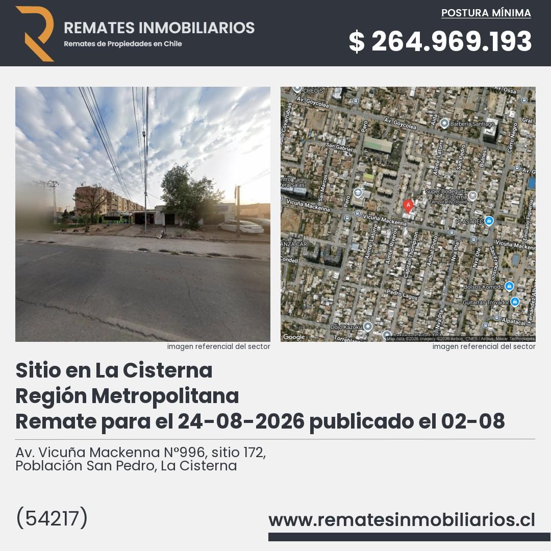 Imagen ficha Av. Vicuña Mackenna N°996, sitio 172, Población San Pedro, La Cisterna