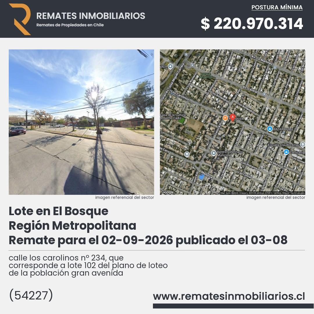 Imagen ficha calle los carolinos nº 234, que corresponde a lote 102 del plano de loteo de la población gran avenida