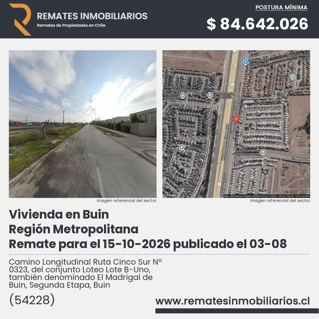 Imagen ficha Camino Longitudinal Ruta Cinco Sur Nº 0323, del conjunto Loteo Lote B-Uno, también denominado El Madrigal de Buin, Segunda Etapa, Buin