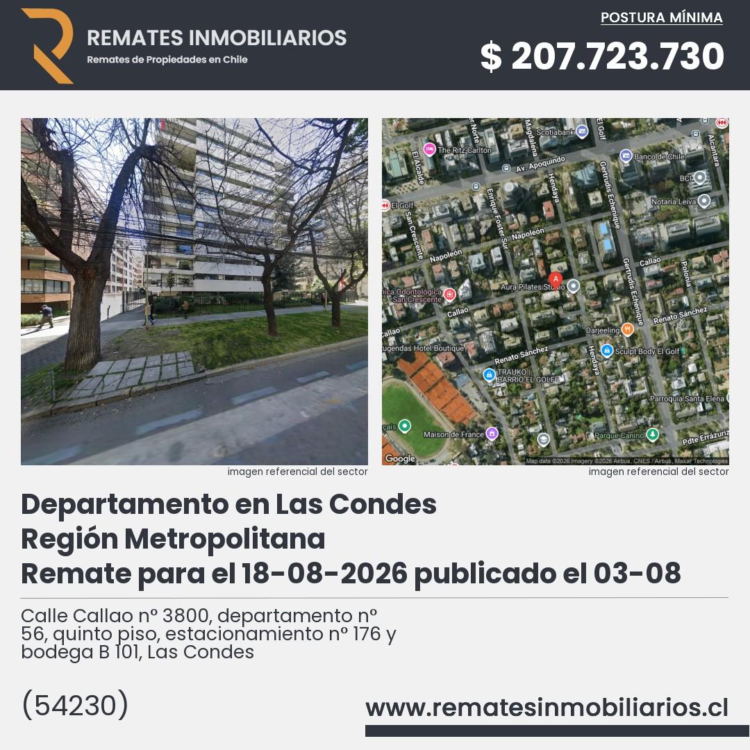 Imagen ficha Calle Callao n° 3800, departamento n° 56, quinto piso, estacionamiento n° 176 y bodega B 101, Las Condes