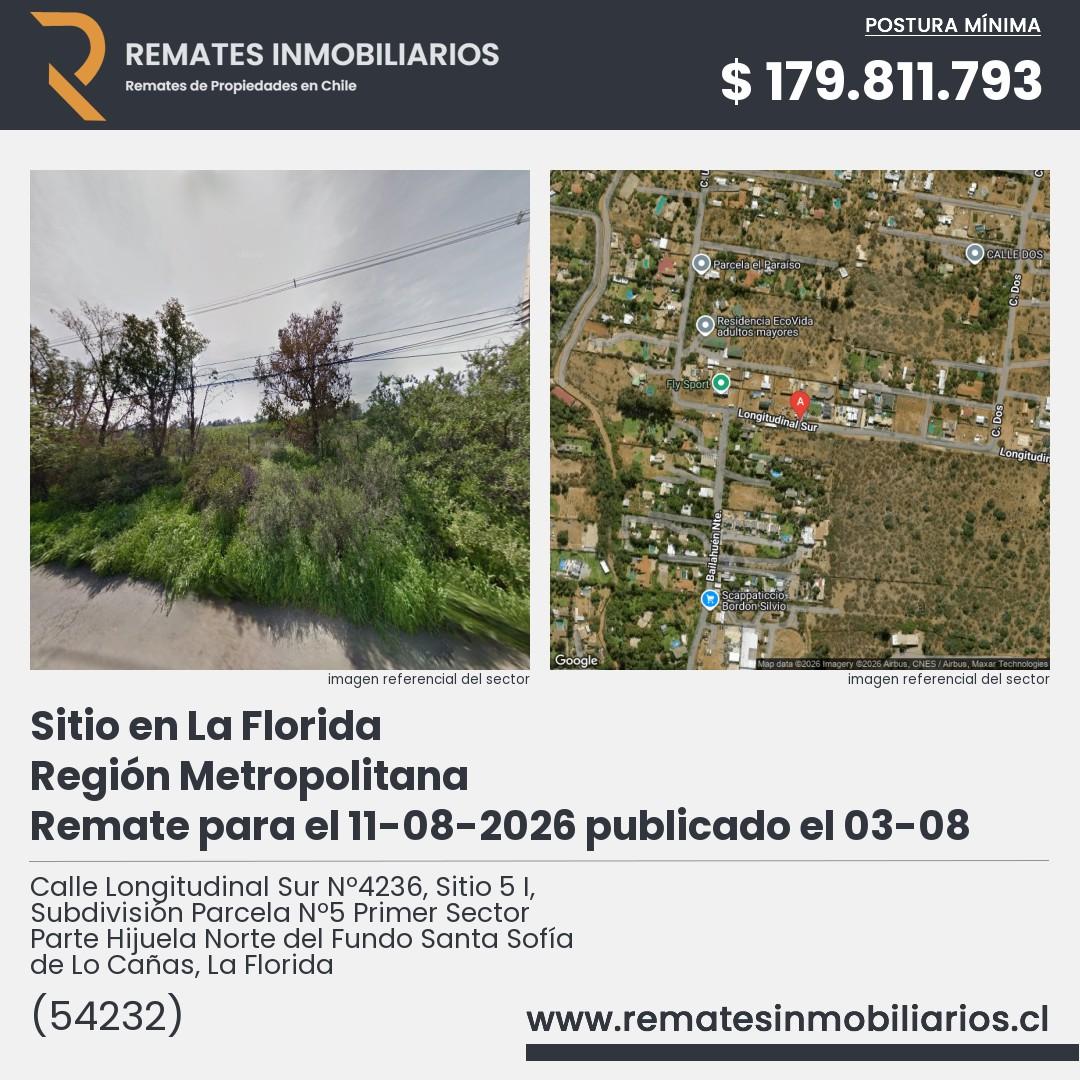 Imagen ficha Calle Longitudinal Sur Nº4236, Sitio 5 I, Subdivisión Parcela Nº5 Primer Sector Parte Hijuela Norte del Fundo Santa Sofía de Lo Cañas, La Florida