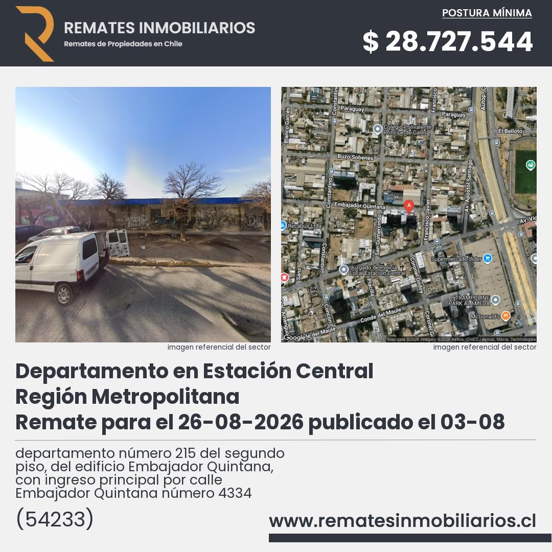 Imagen ficha departamento número 215 del segundo piso, del edificio Embajador Quintana, con ingreso principal por calle Embajador Quintana número 4334
