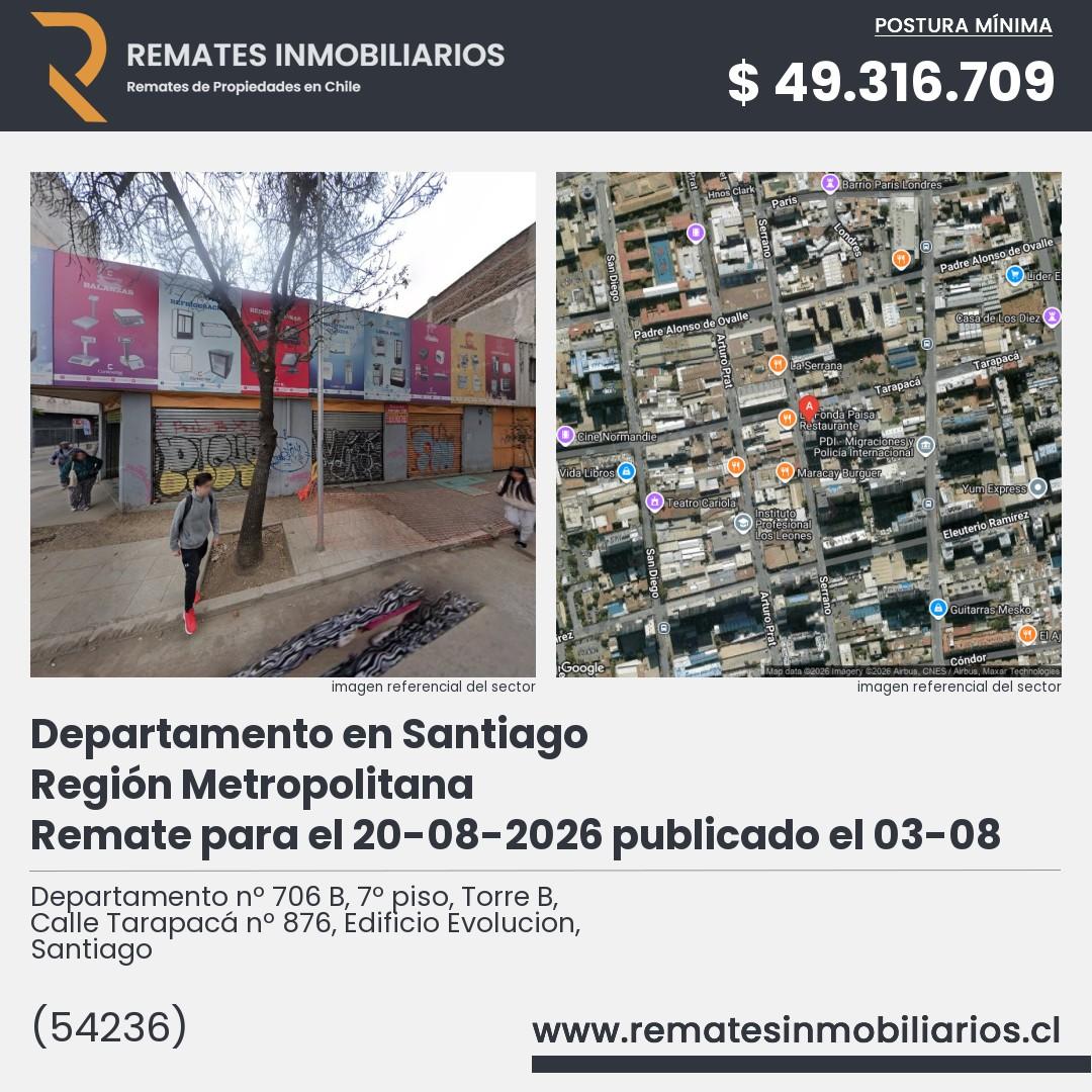 Imagen ficha Departamento nº 706 B, 7º piso, Torre B, Calle Tarapacá nº 876, Edificio Evolucion, Santiago