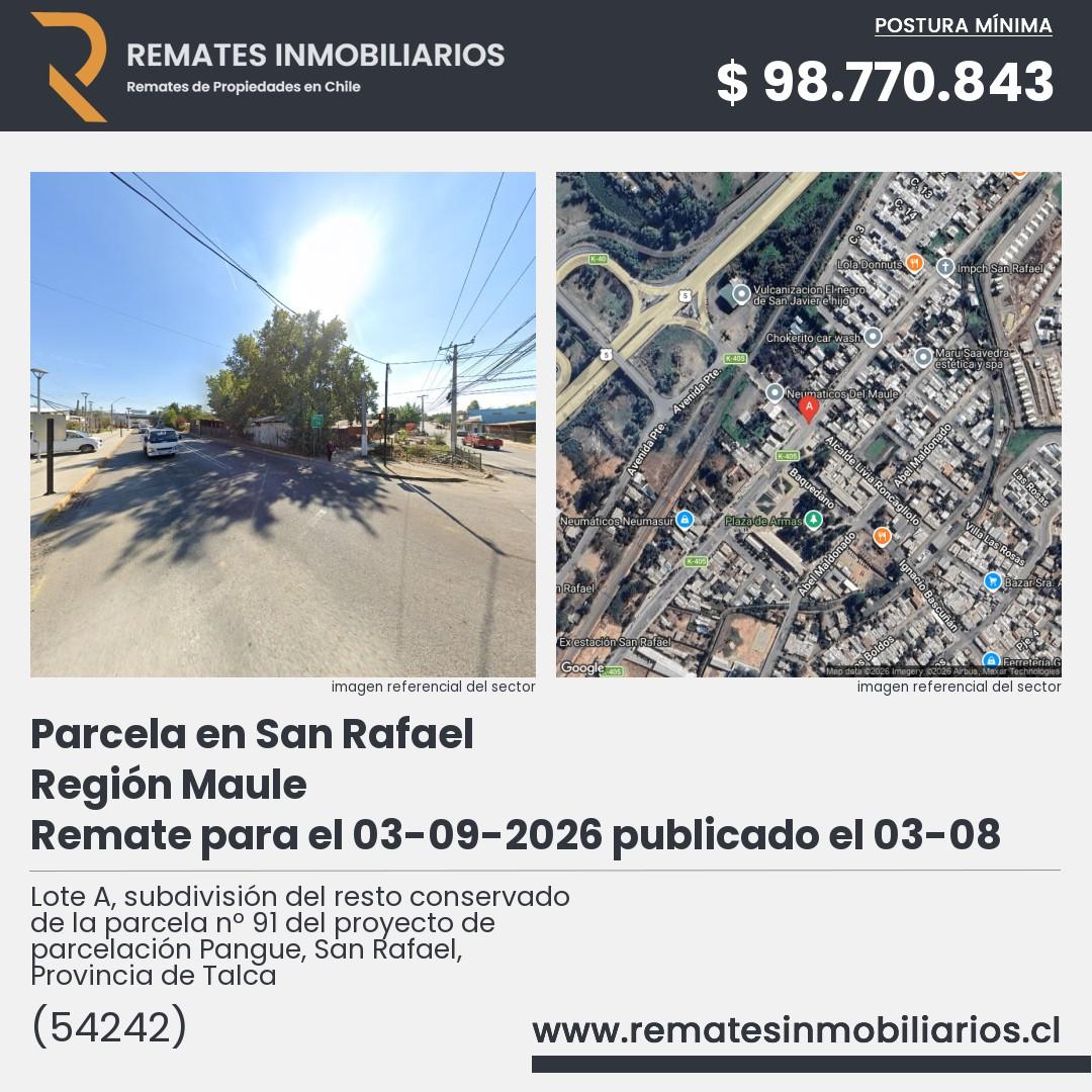 Imagen ficha Lote A, subdivisión del resto conservado de la parcela nº 91 del proyecto de parcelación Pangue, San Rafael, Provincia de Talca