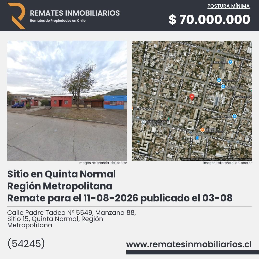 Imagen ficha Calle Padre Tadeo N° 5549, Manzana 88, Sitio 15, Quinta Normal, Región Metropolitana
