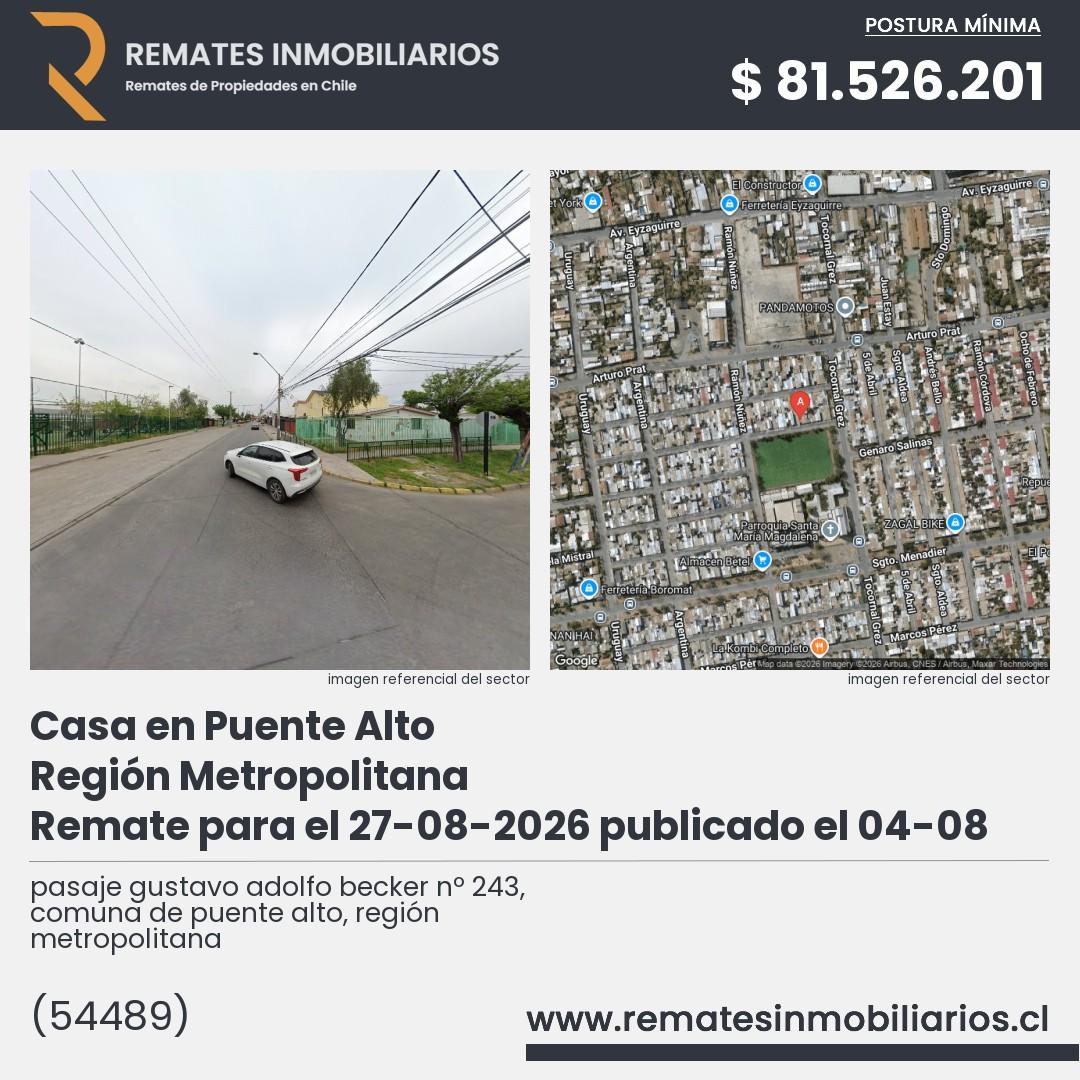 Imagen ficha pasaje gustavo adolfo becker nº 243, comuna de puente alto, región metropolitana