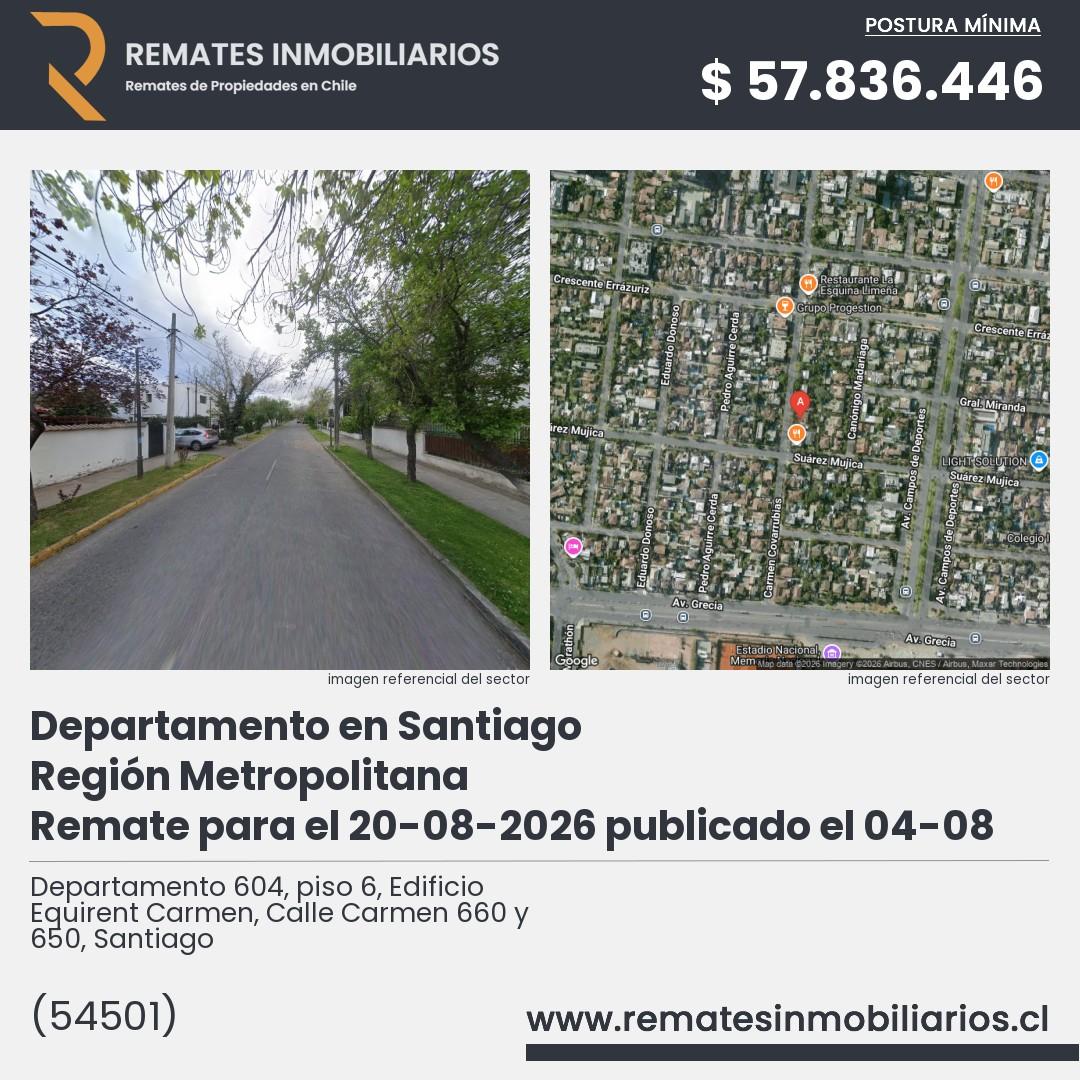 Imagen ficha Departamento 604, piso 6, Edificio Equirent Carmen, Calle Carmen 660 y 650, Santiago