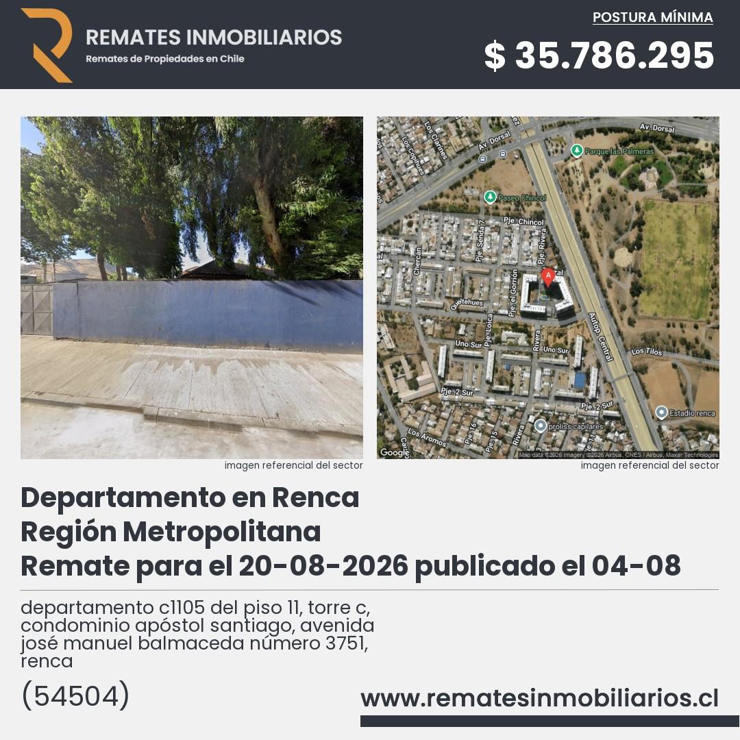 Imagen ficha departamento c1105 del piso 11, torre c, condominio apóstol santiago, avenida josé manuel balmaceda número 3751, renca