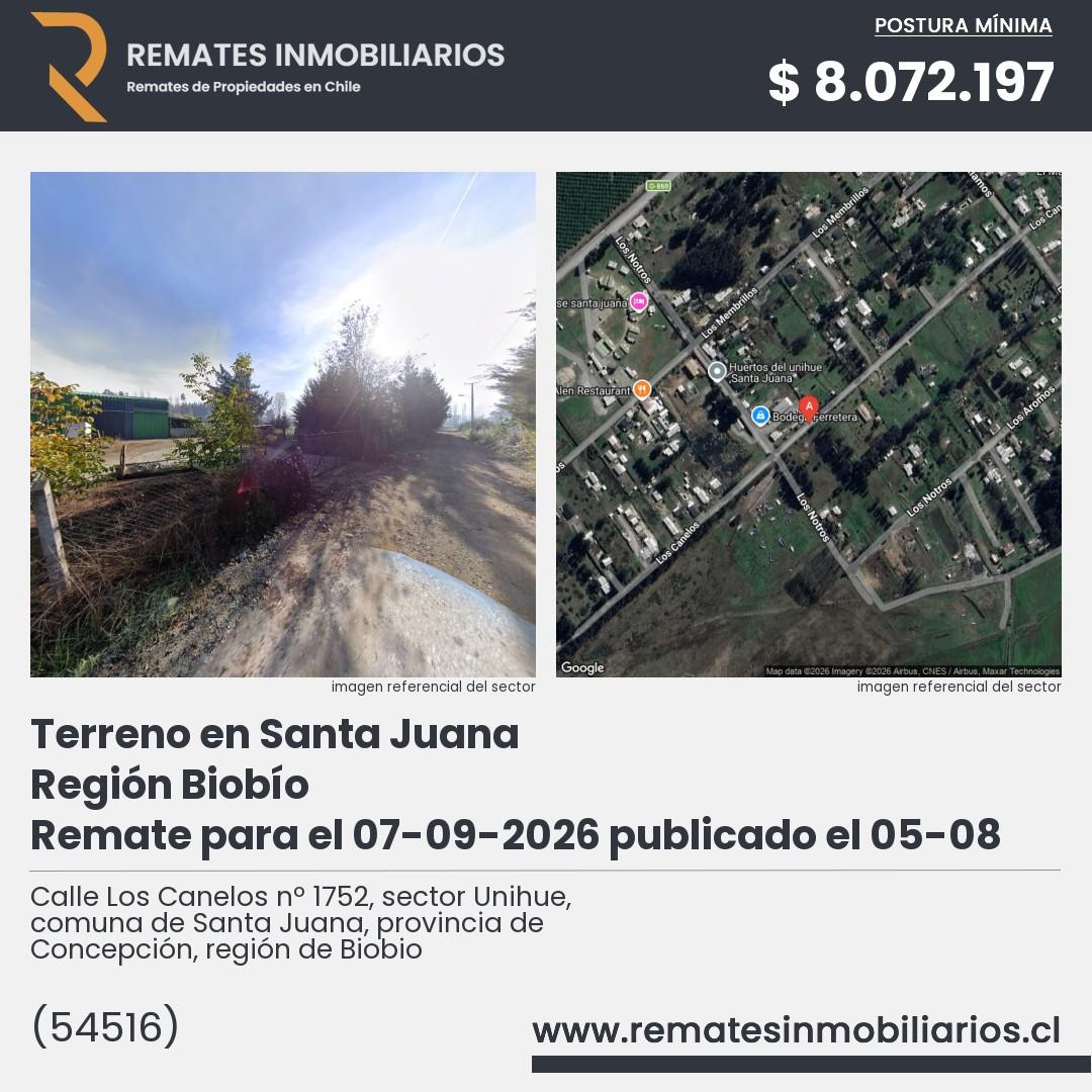 Imagen ficha Calle Los Canelos nº 1752, sector Unihue, comuna de Santa Juana, provincia de Concepción, región de Biobio