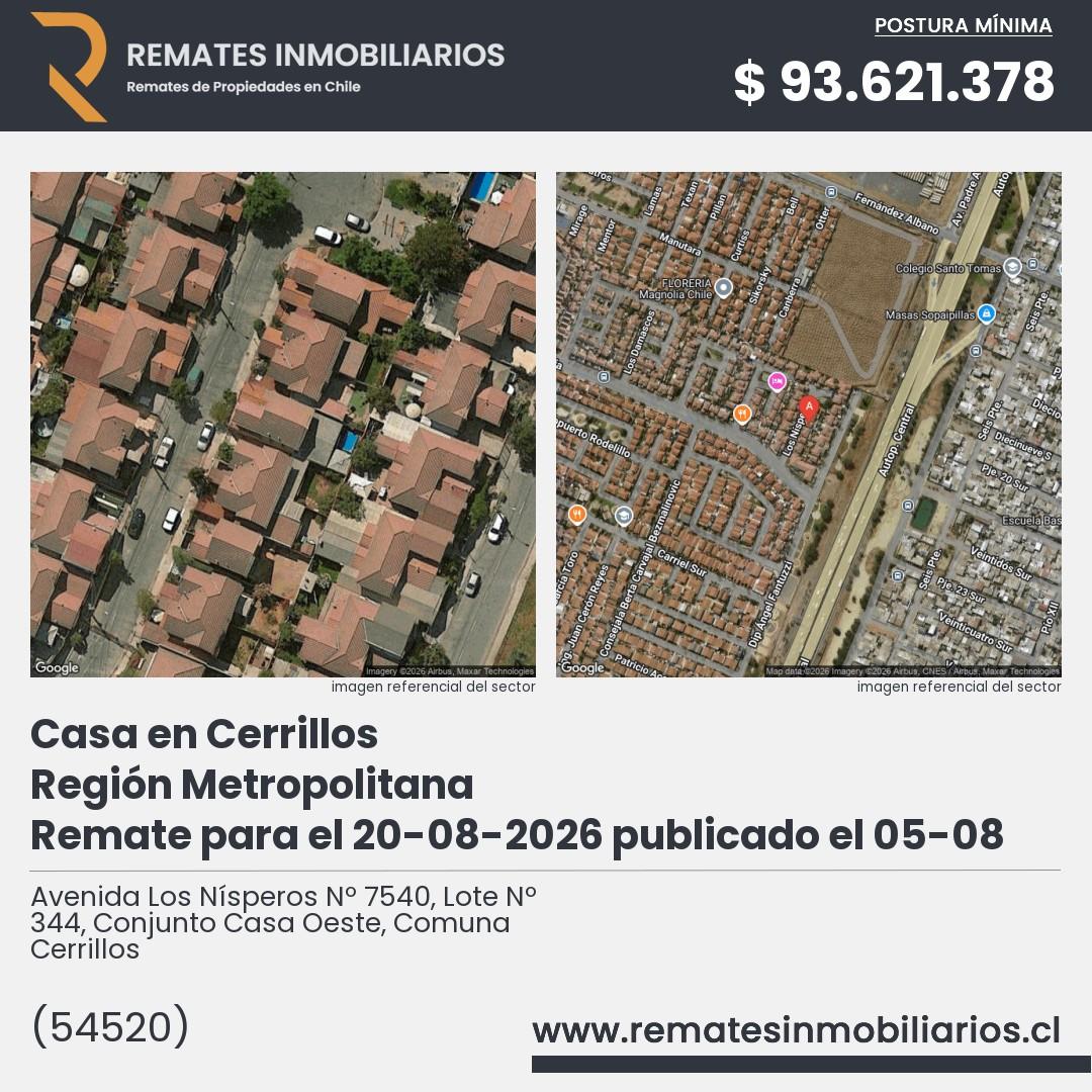 Imagen ficha Avenida Los Nísperos Nº 7540, Lote Nº 344, Conjunto Casa Oeste, Comuna Cerrillos