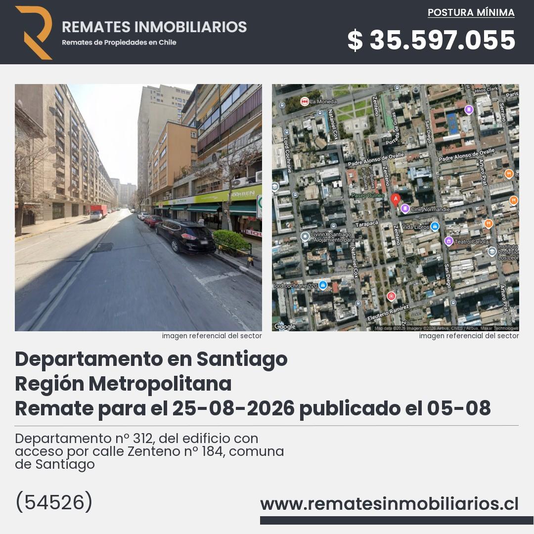 Imagen ficha Departamento nº 312, del edificio con acceso por calle Zenteno nº 184, comuna de Santiago