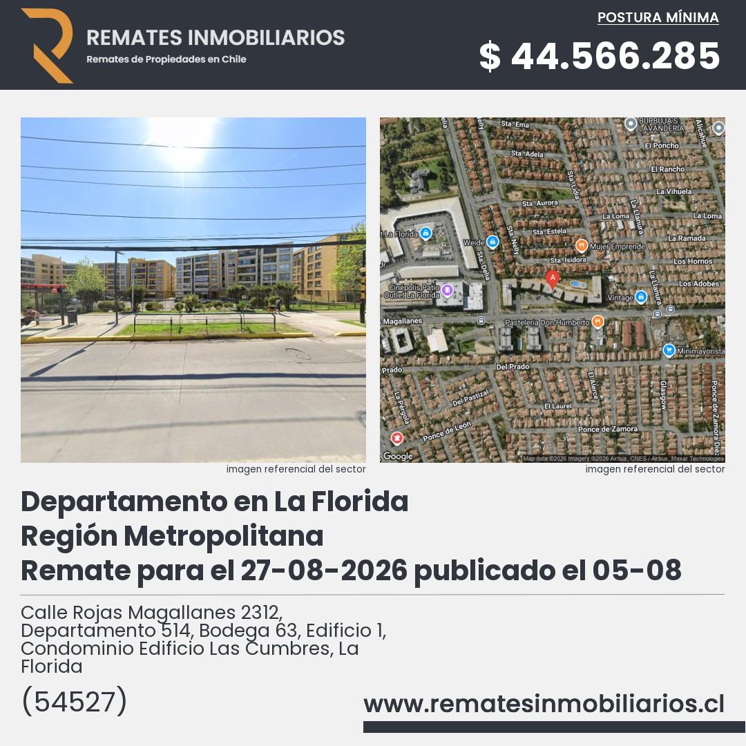 Imagen ficha Calle Rojas Magallanes 2312, Departamento 514, Bodega 63, Edificio 1, Condominio Edificio Las Cumbres, La Florida