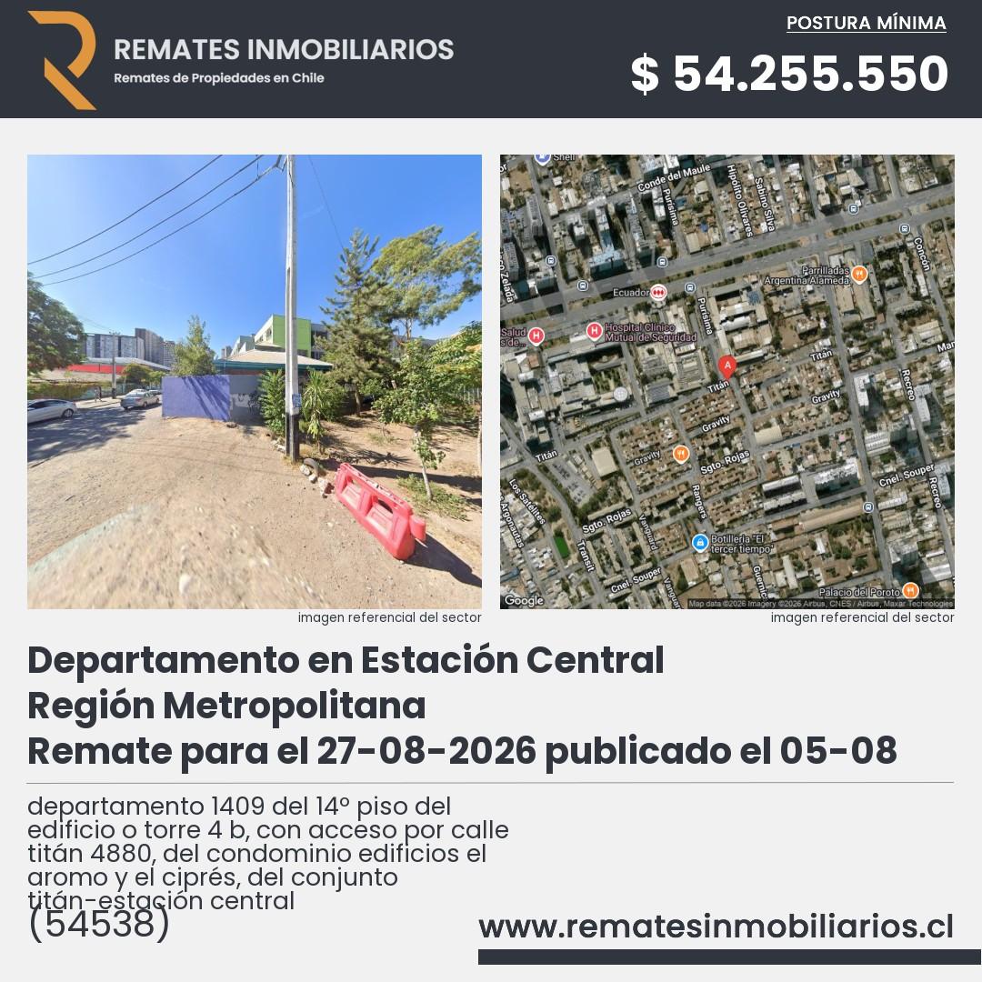 Imagen ficha departamento 1409 del 14º piso del edificio o torre 4 b, con acceso por calle titán 4880, del condominio edificios el aromo y el ciprés, del conjunto titán-estación central