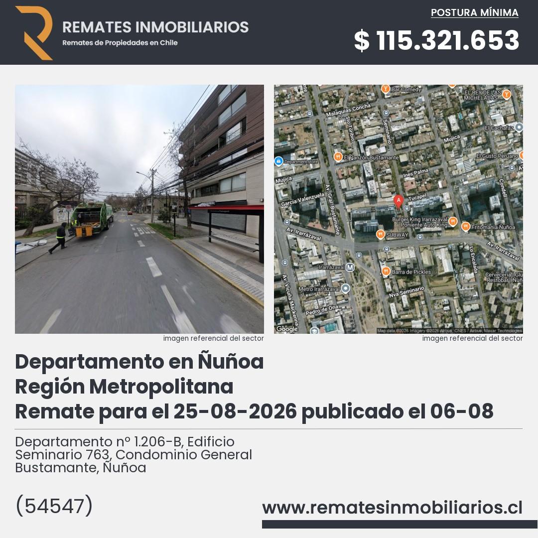 Imagen ficha Departamento nº 1.206-B, Edificio Seminario 763, Condominio General Bustamante, Ñuñoa