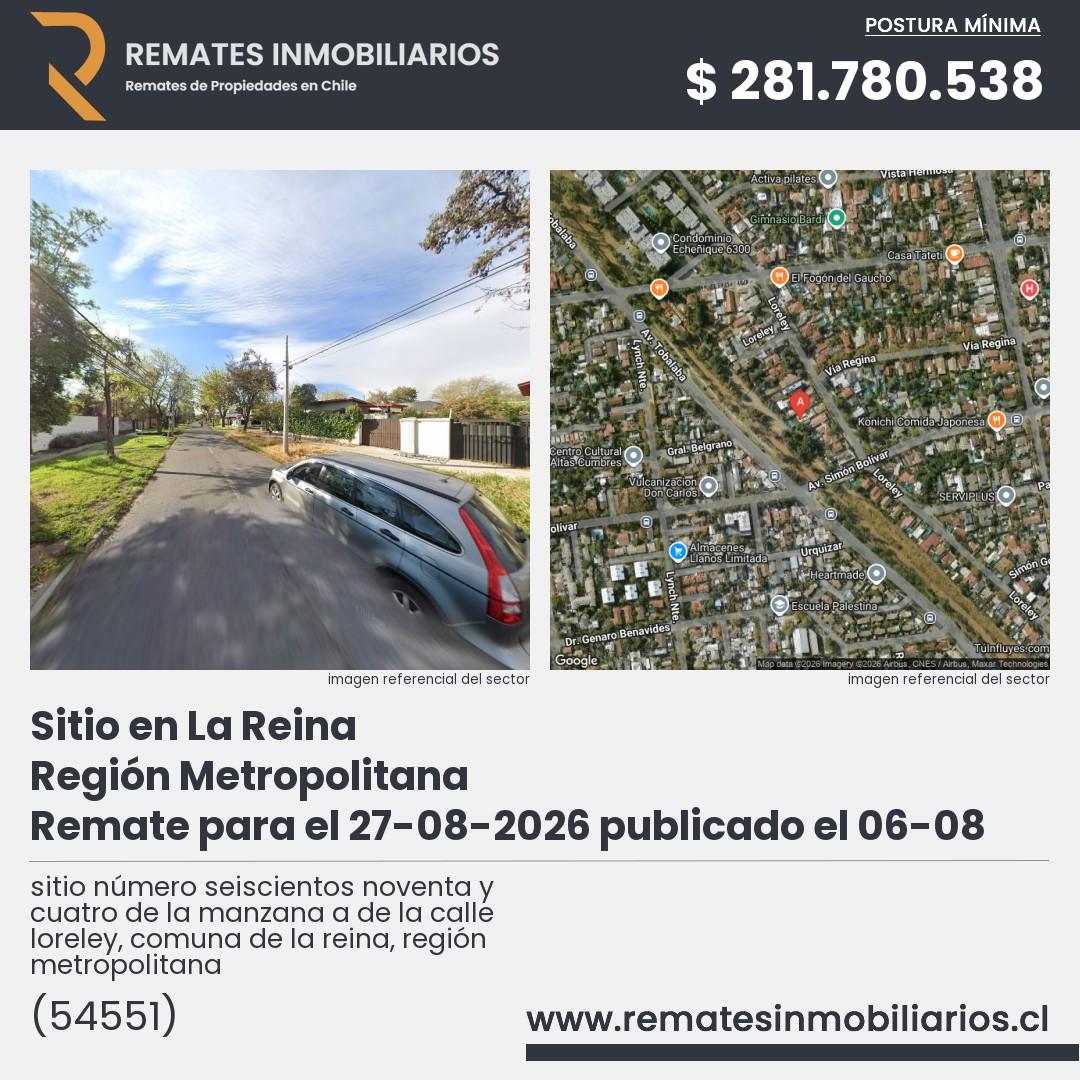 Imagen ficha sitio número seiscientos noventa y cuatro de la manzana a de la calle loreley, comuna de la reina, región metropolitana