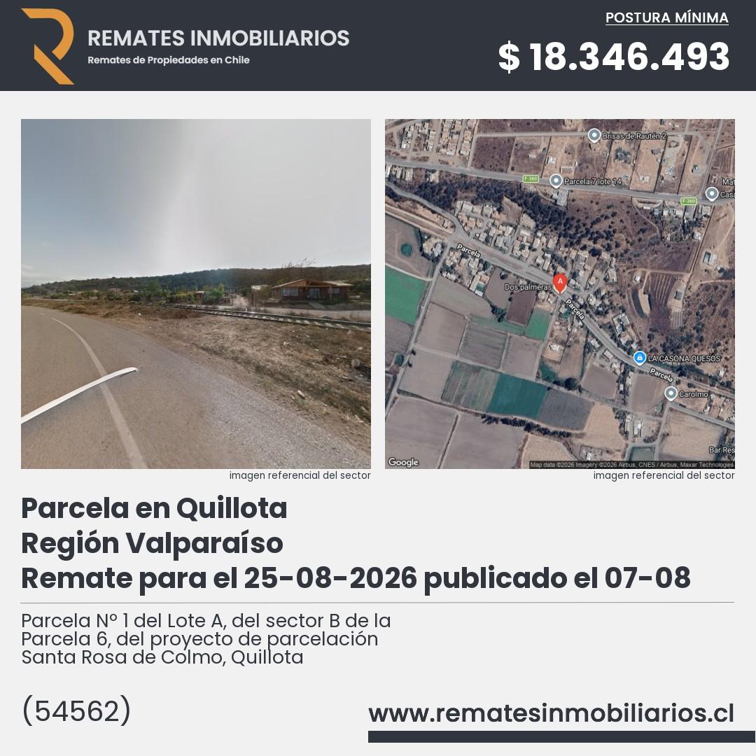 Imagen ficha Parcela Nº 1 del Lote A, del sector B de la Parcela 6, del proyecto de parcelación Santa Rosa de Colmo, Quillota