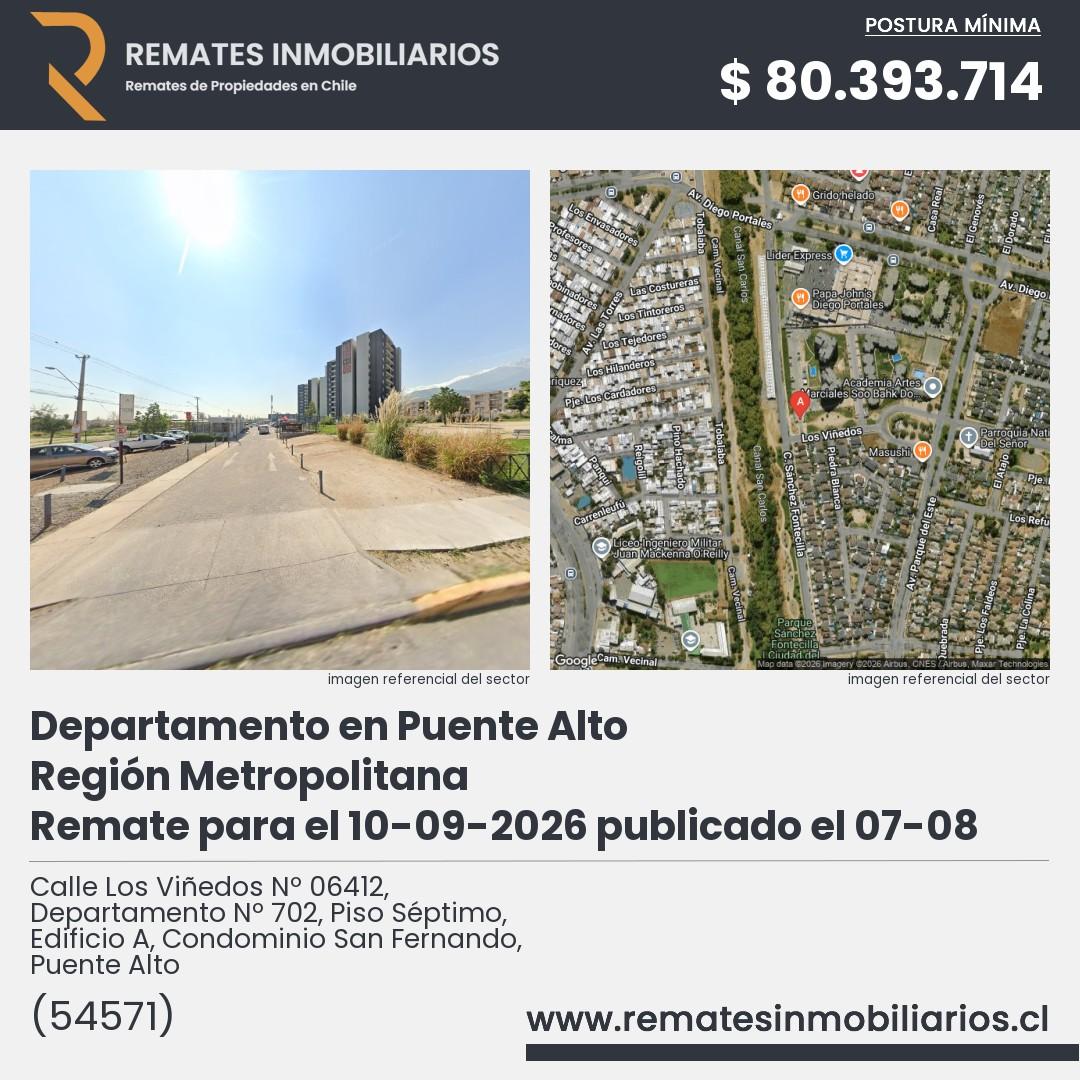 Imagen ficha Calle Los Viñedos Nº 06412, Departamento Nº 702, Piso Séptimo, Edificio A, Condominio San Fernando, Puente Alto