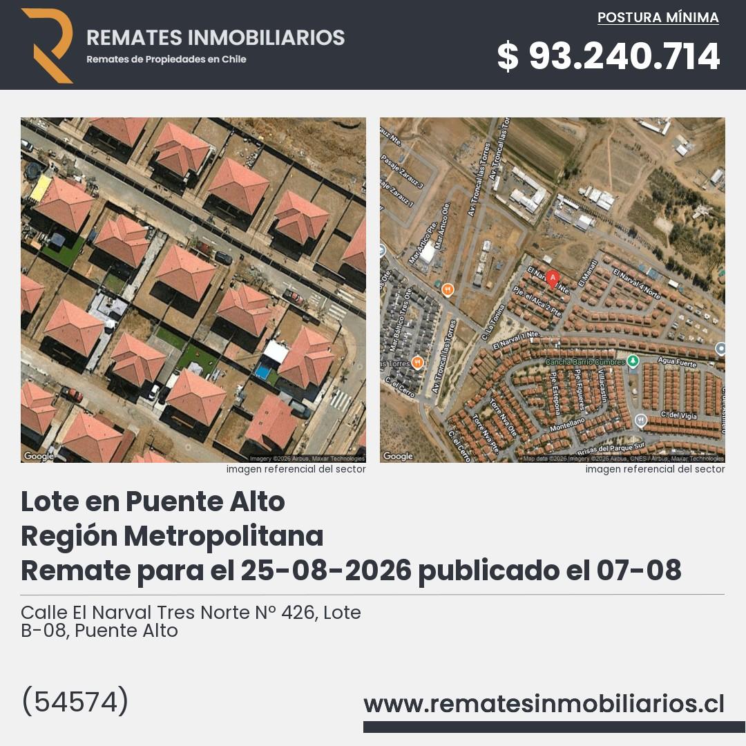Imagen ficha Calle El Narval Tres Norte Nº 426, Lote B-08, Puente Alto