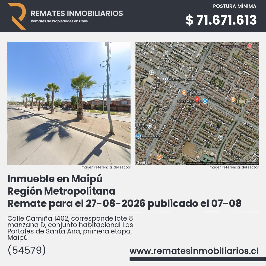 Imagen ficha Calle Camiña 1402, corresponde lote 8 manzana D, conjunto habitacional Los Portales de Santa Ana, primera etapa, Maipú
