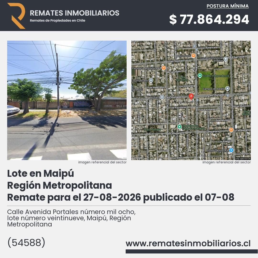 Imagen ficha Calle Avenida Portales número mil ocho, lote número veintinueve, Maipú, Región Metropolitana