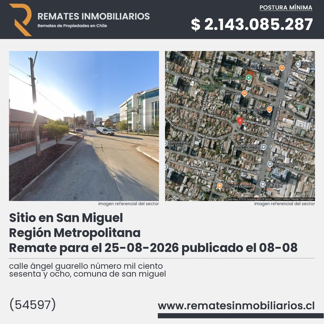 Imagen ficha calle ángel guarello número mil ciento sesenta y ocho, comuna de san miguel