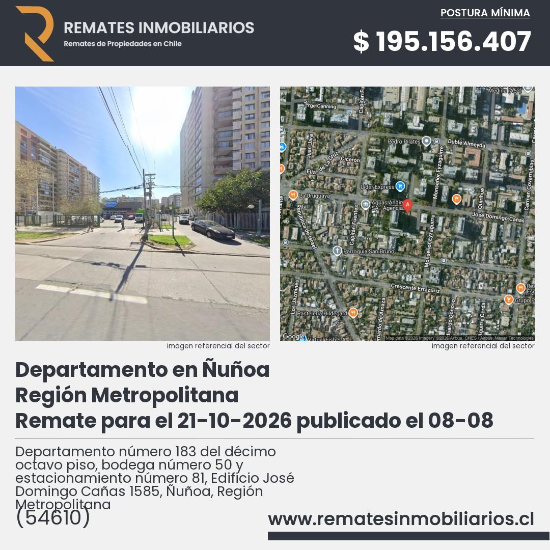 Imagen ficha Departamento número 183 del décimo octavo piso, bodega número 50 y estacionamiento número 81, Edificio José Domingo Cañas 1585, Ñuñoa, Región Metropolitana