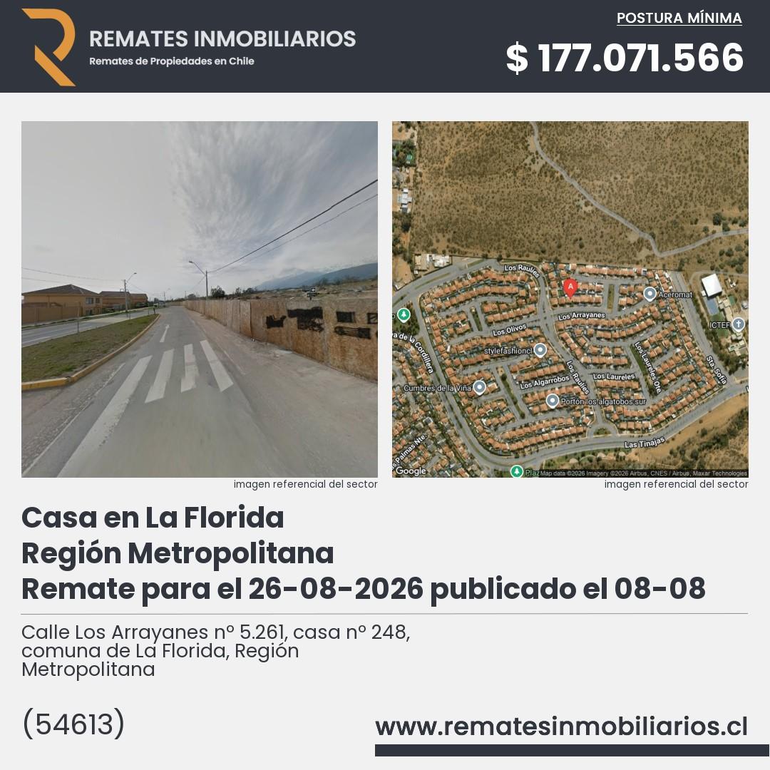 Imagen ficha Calle Los Arrayanes nº 5.261, casa nº 248, comuna de La Florida, Región Metropolitana
