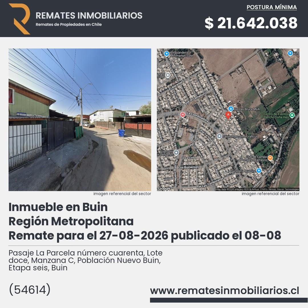 Imagen ficha Pasaje La Parcela número cuarenta, Lote doce, Manzana C, Población Nuevo Buin, Etapa seis, Buin