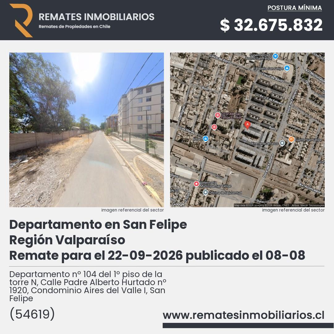 Imagen ficha Departamento nº 104 del 1º piso de la torre N, Calle Padre Alberto Hurtado nº 1920, Condominio Aires del Valle I, San Felipe