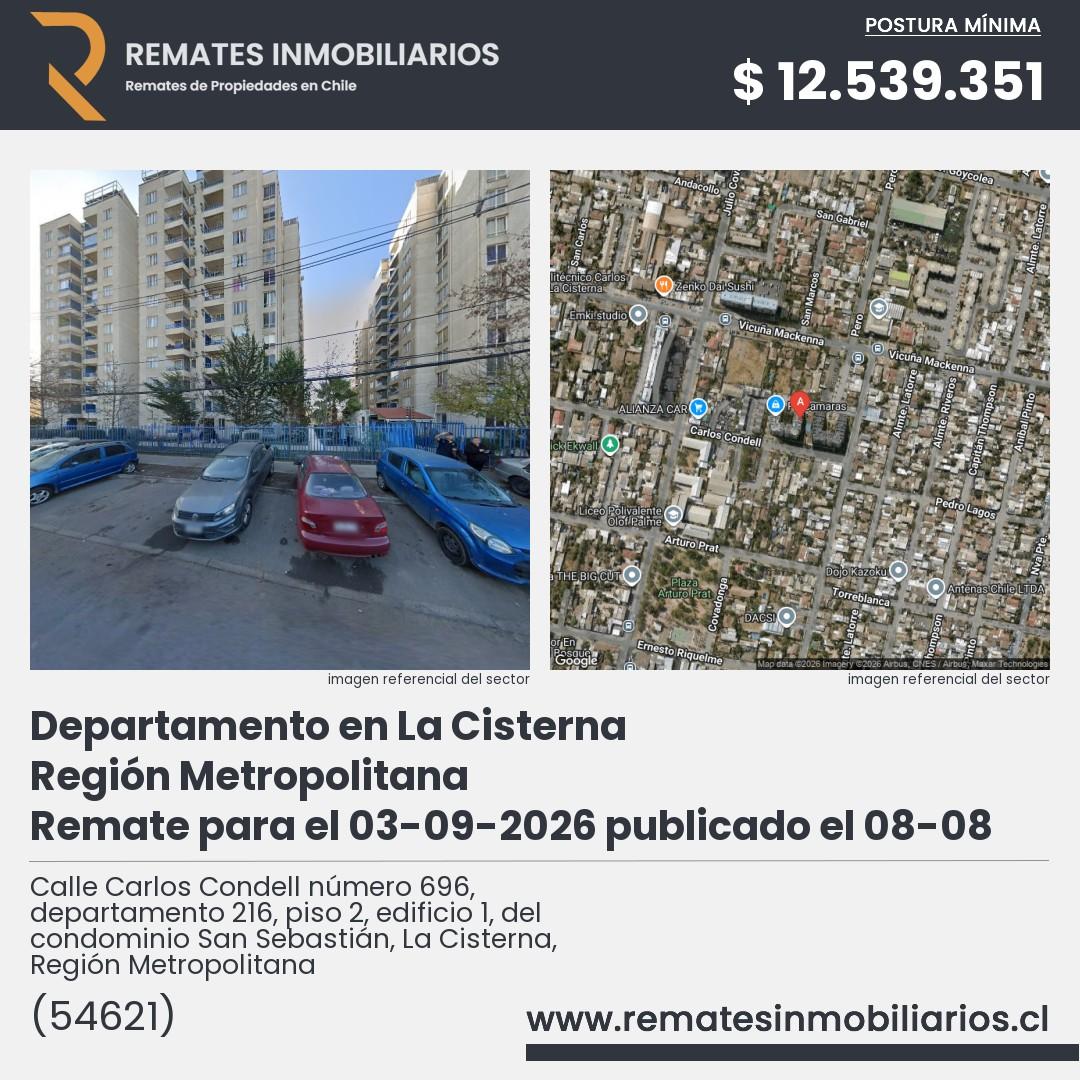 Imagen ficha Calle Carlos Condell número 696, departamento 216, piso 2, edificio 1, del condominio San Sebastián, La Cisterna, Región Metropolitana