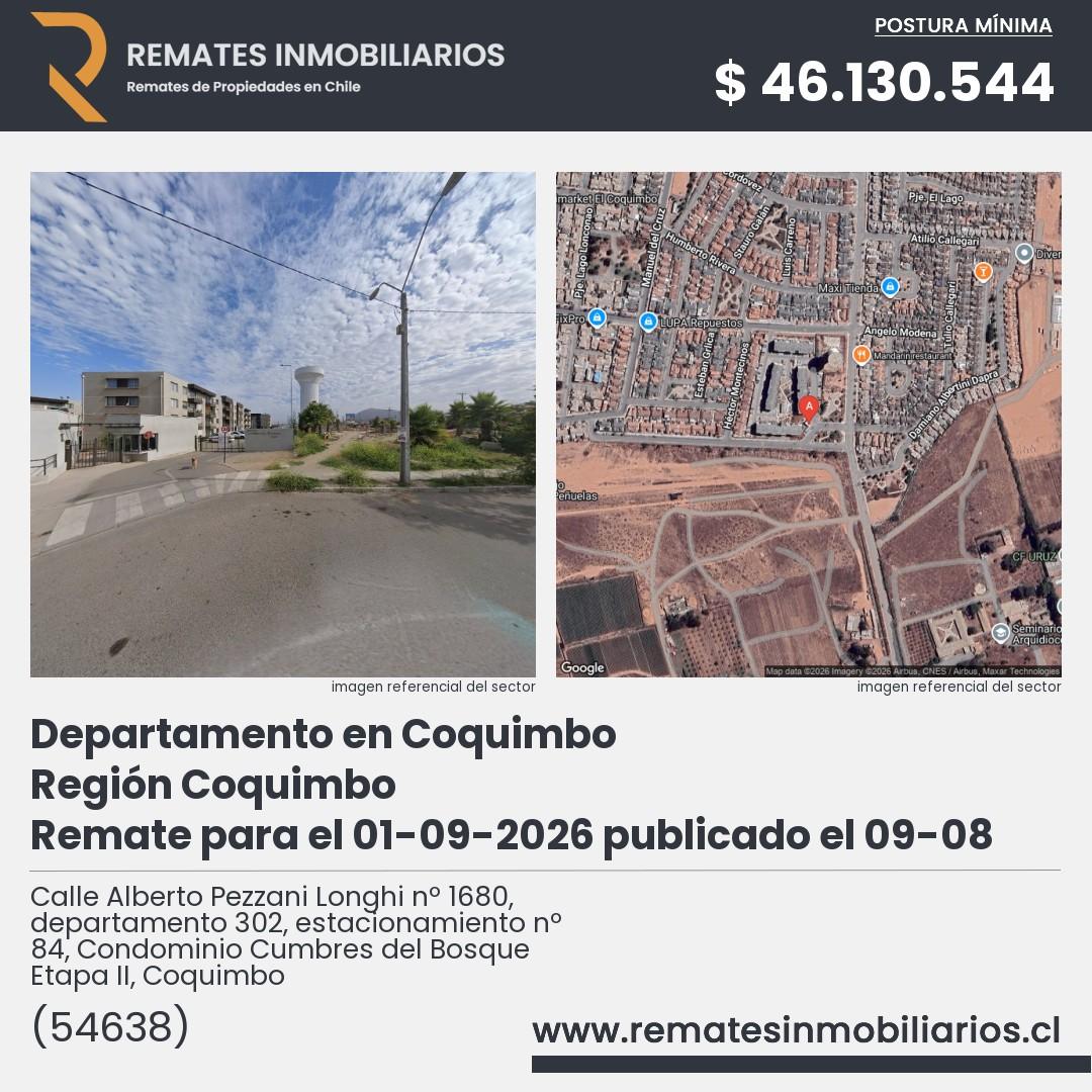 Imagen ficha Calle Alberto Pezzani Longhi nº 1680, departamento 302, estacionamiento nº 84, Condominio Cumbres del Bosque Etapa II, Coquimbo