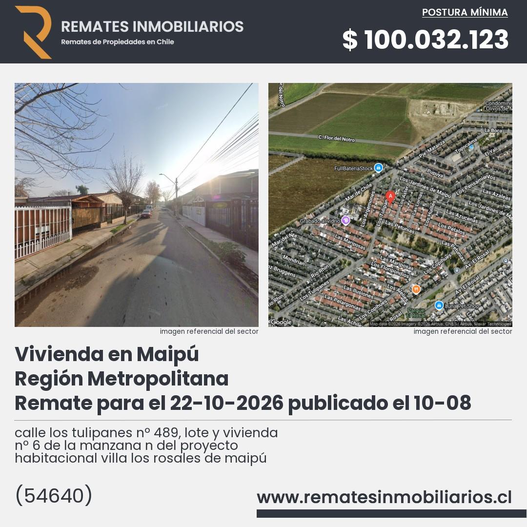 Imagen ficha calle los tulipanes nº 489, lote y vivienda nº 6 de la manzana n del proyecto habitacional villa los rosales de maipú