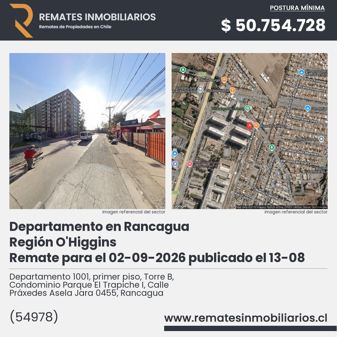 Imagen ficha Departamento 1001, primer piso, Torre B, Condominio Parque El Trapiche I, Calle Práxedes Asela Jara 0455, Rancagua