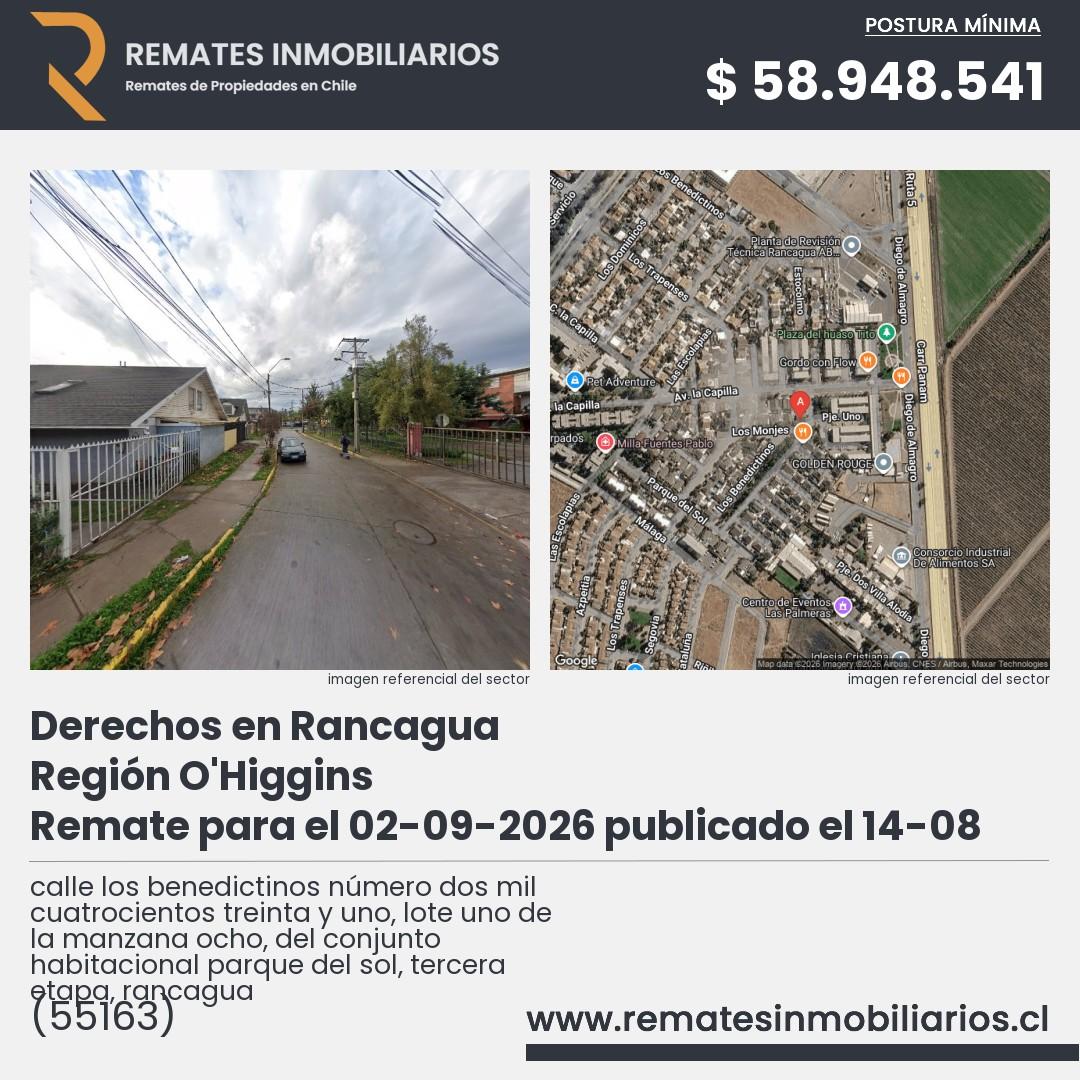 Imagen ficha calle los benedictinos número dos mil cuatrocientos treinta y uno, lote uno de la manzana ocho, del conjunto habitacional parque del sol, tercera etapa, rancagua