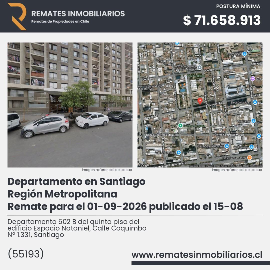 Imagen ficha Departamento 502 B del quinto piso del edificio Espacio Nataniel, Calle Coquimbo Nº 1.331, Santiago