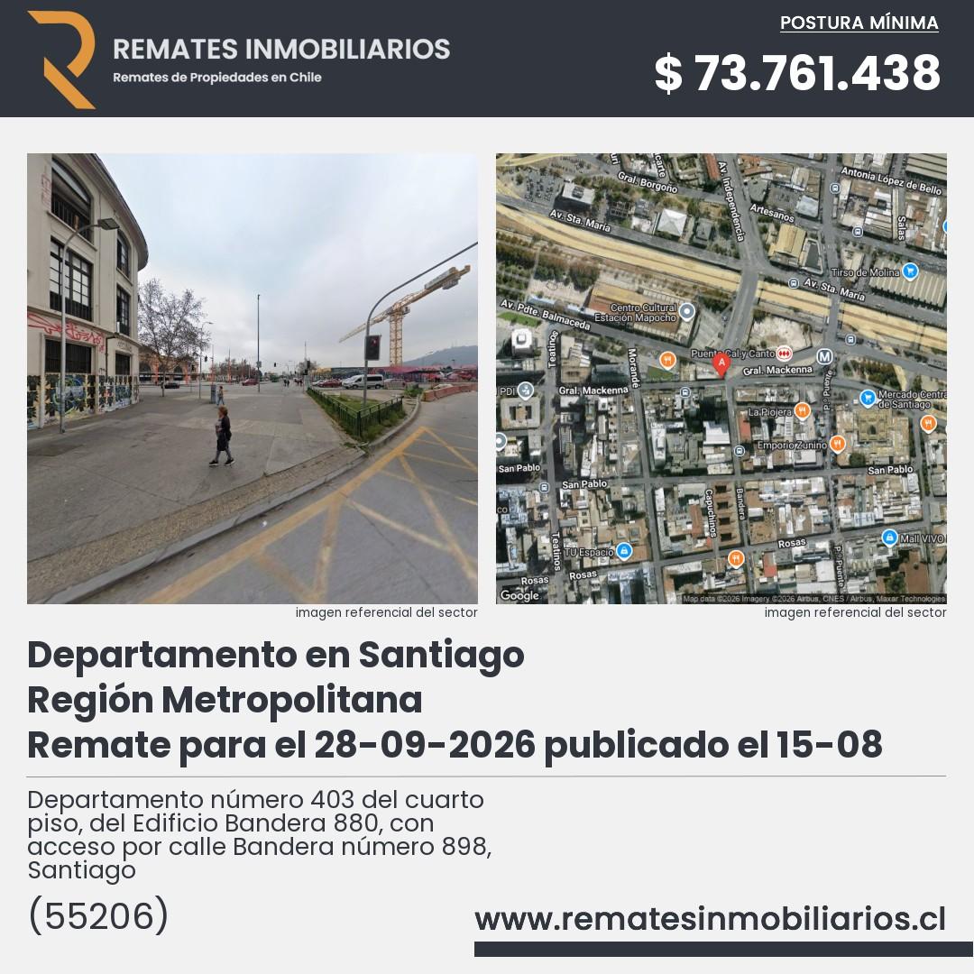 Imagen ficha Departamento número 403 del cuarto piso, del Edificio Bandera 880, con acceso por calle Bandera número 898, Santiago