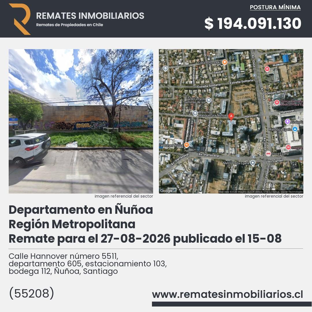 Imagen ficha Calle Hannover número 5511, departamento 605, estacionamiento 103, bodega 112, Ñuñoa, Santiago