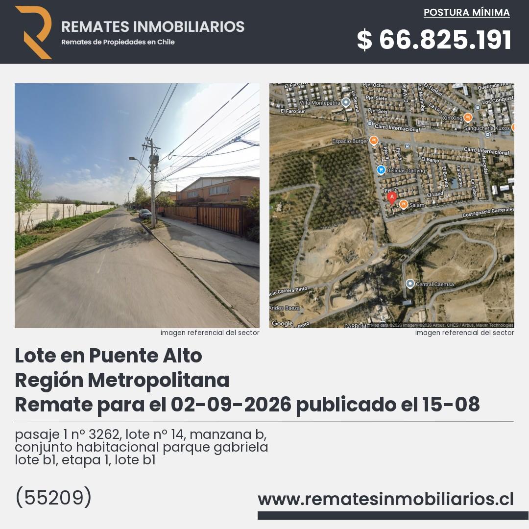 Imagen ficha pasaje 1 nº 3262, lote nº 14, manzana b, conjunto habitacional parque gabriela lote b1, etapa 1, lote b1
