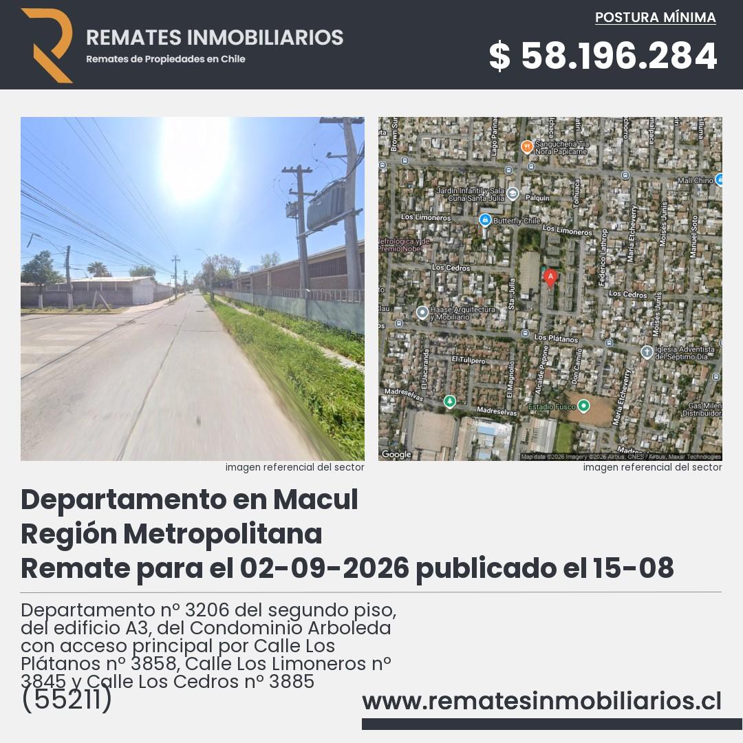 Imagen ficha Departamento nº 3206 del segundo piso, del edificio A3, del Condominio Arboleda con acceso principal por Calle Los Plátanos nº 3858, Calle Los Limoneros nº 3845 y Calle Los Cedros nº 3885