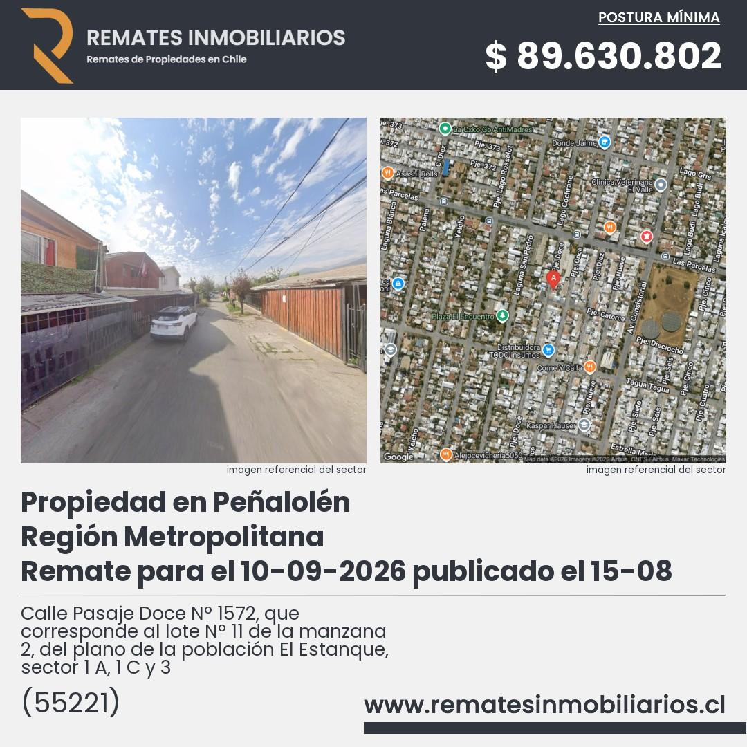 Imagen ficha Calle Pasaje Doce Nº 1572, que corresponde al lote Nº 11 de la manzana 2, del plano de la población El Estanque, sector 1 A, 1 C y 3