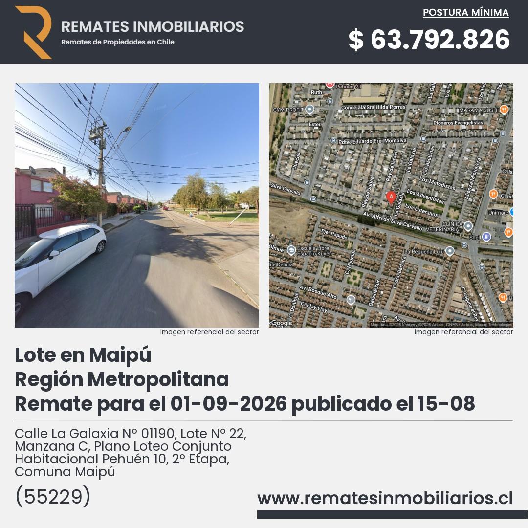 Imagen ficha Calle La Galaxia Nº 01190, Lote Nº 22, Manzana C, Plano Loteo Conjunto Habitacional Pehuén 10, 2º Etapa, Comuna Maipú