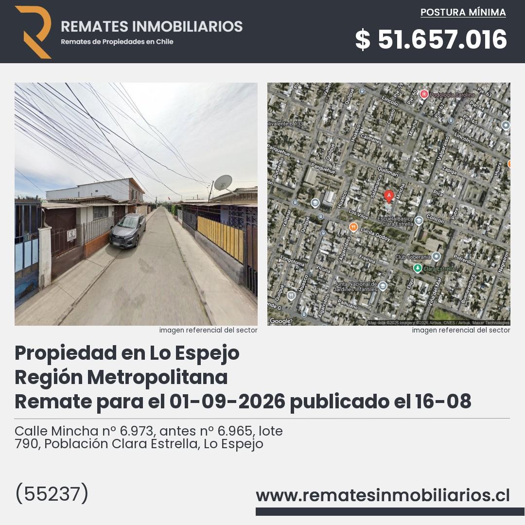Imagen ficha Calle Mincha nº 6.973, antes nº 6.965, lote 790, Población Clara Estrella, Lo Espejo