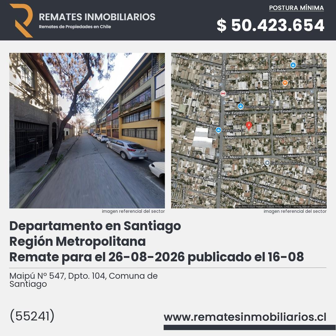 Imagen ficha Maipú Nº 547, Dpto. 104, Comuna de Santiago